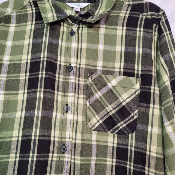 Time & Tru Women's Plaid Button-Up Long Sleeve Shirt Green & Black Small (4-6) - Picture 4 of 11